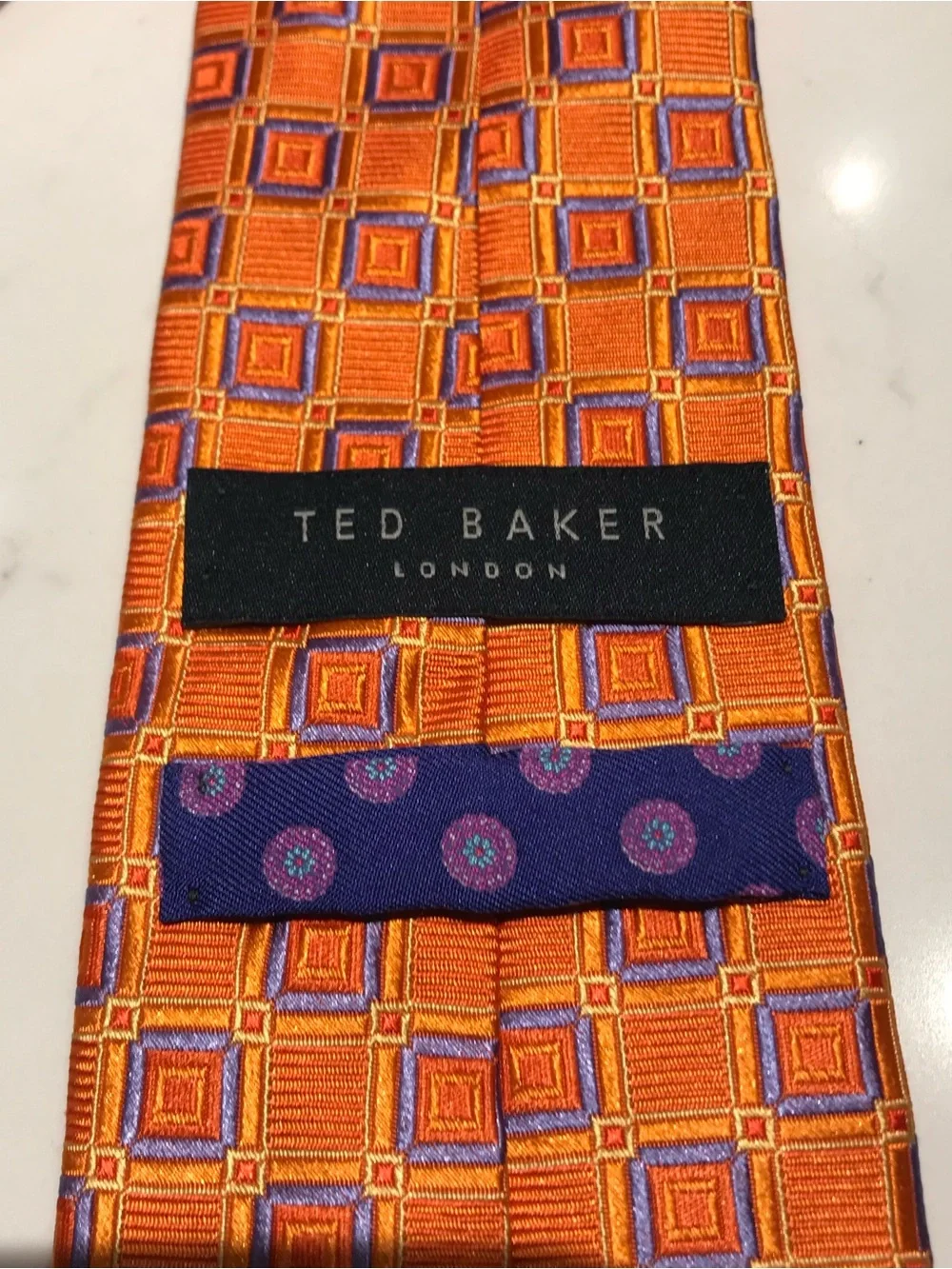 Ted Baker London Orange and Purple Checked Geometric Classic Tie NWT